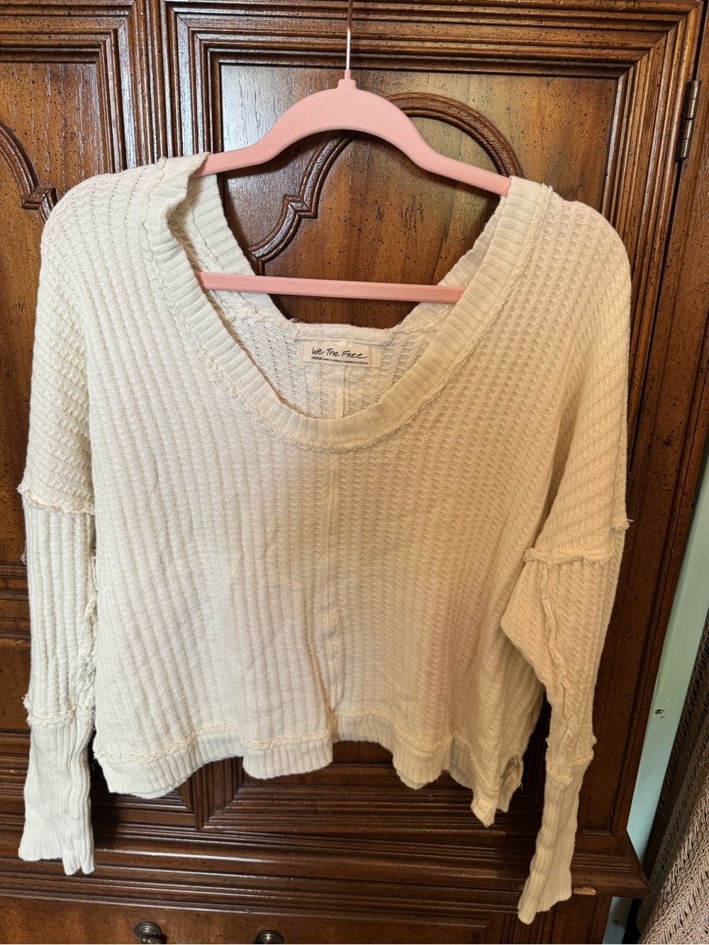 We The Free Ivory Open-Stitch Crewneck Sweater Med